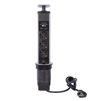 Tomada Tripla "POP-UP" de Secretária 2 x USB - SCHUKO