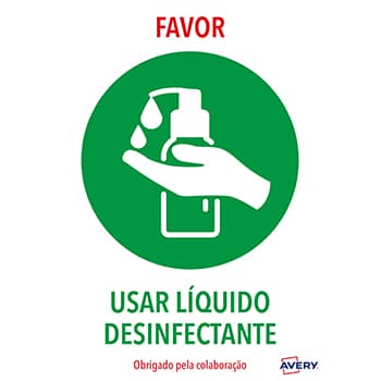 Sinalética Usar Liquido Desinfetante Adesivo A4 2un